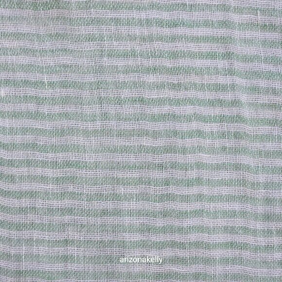 Malo Linen Scarf Green White Stripes Italy - Picture 4 of 14